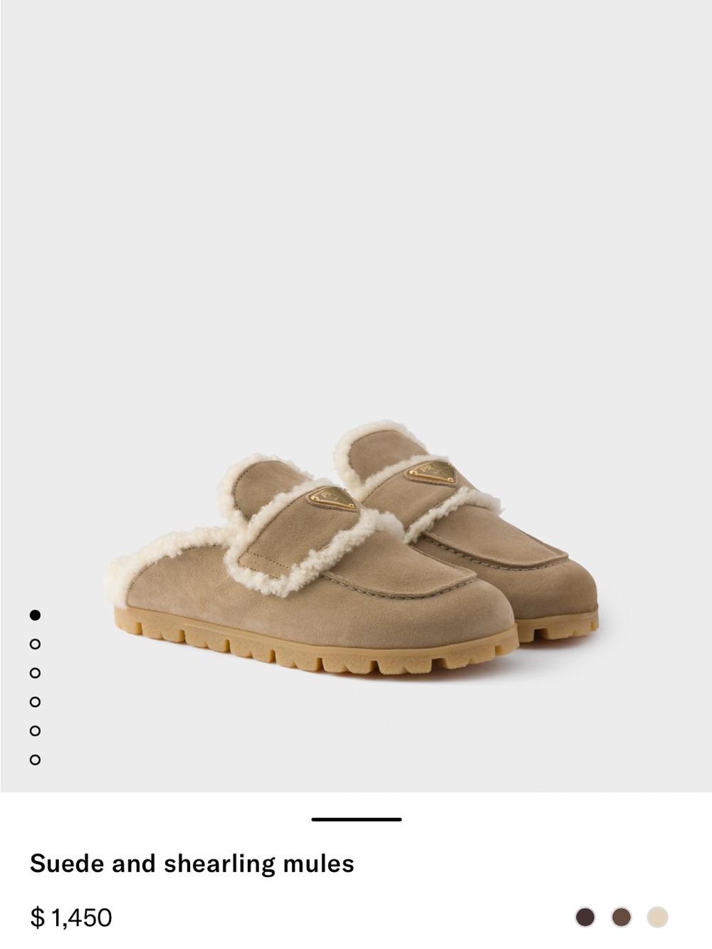 Prada Suede and Shearling Mules - Tan and Cream